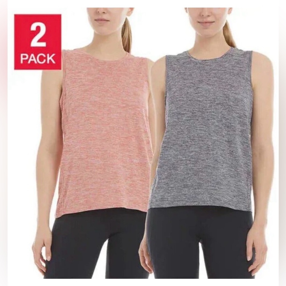 Danskin 2-Pack Bundle Tank Tops Large Pink Gray Heather Stretch Activewear NWT